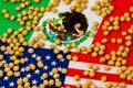 United States of America, Mexico flags and soybeans.