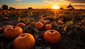 Agriculture vibrant celebration pumpkin lanterns glow in spooky autumn dusk generated by AI