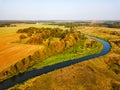 Agriculture view from above. Autumn woods, river and fields Royalty Free Stock Photo