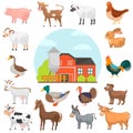 Agricultute animals color flat icons set. Farm color illustration Royalty Free Stock Photo
