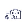 agrimotor and barn line icon, vector