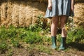 Agritourism and Farm Tours, Farm Cottagecore Weekend Trip. Farm Trips For Peaceful Weekend. A woman in rustic dress and