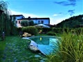 Agritourism in Marche, sunset and swimming pool