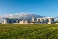 Agro-processing plant for processing and silos for drying cleaning and storage of agricultural products, flour, cereals and grain Royalty Free Stock Photo