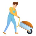 Agronomist boy with full wheelbarrow icon, cartoon style Royalty Free Stock Photo