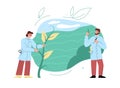 Agronomists on a farm, field, plantation, vector flat illustration on white background.