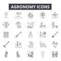 Agronomy line icons. Editable stroke signs. Concept icons: agriculture, farming, plant, farmer, crop, farm industry etc