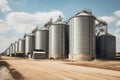 Agroprocessing industrial facility - grain elevators and silos. Generative AI Royalty Free Stock Photo