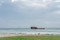 Aground ship in a blue caribbean sea