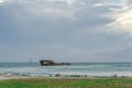 Aground ship in a blue caribbean sea