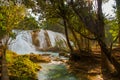 Agua Azul, Chiapas, Palenque, Mexico. Water flows through the rocks. Beautiful waterfall scenery in the forest.