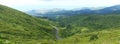 Agua de Pau Massif stratovolcano, view from the crest to Atlantic coast, Sao Miguel Island, Azores, Portugal Royalty Free Stock Photo