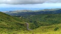 Agua de Pau Massif stratovolcano, view from the crest to Atlantic coast, Sao Miguel Island, Azores, Portugal Royalty Free Stock Photo