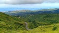 Agua de Pau Massif stratovolcano, view from the crest to Atlantic coast, Sao Miguel Island, Azores, Portugal Royalty Free Stock Photo