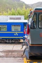 View of trains transporting from Cusco to the town of Aguas Calientes in Machu Picchu, Peru Royalty Free Stock Photo