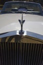 Outdoor vintage car show. Close-up of historic Rolls Royce car model logo Royalty Free Stock Photo