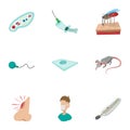 Ague malaria icons set, cartoon style Royalty Free Stock Photo