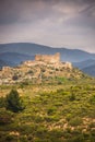 Aguilar Cathar Castle on a Cloudy Spring Day in Aude, France Royalty Free Stock Photo