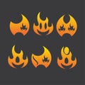 Fire flame icon. Isolated bonfire sign, emoticon flame symbol isolated on black, Royalty Free Stock Photo