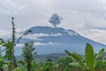 Agung volcano eruption view near rice fields, Bali Royalty Free Stock Photo