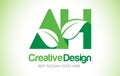 AH Green Leaf Letter Design Logo. Eco Bio Leaf Letter Icon Illus