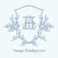 Wedding crest with AH initial vintage monogram Royalty Free Stock Photo