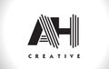 AH Logo Letter With Black Lines Design. Line Letter Vector Illus