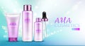 Aha cosmetics line on blue gradient background