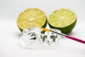 AHA fruit acids. Peeling fruit acid for the face, cosmetic brush, citrus fruits. Facial peeling with fruit acids. PHA