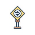 Color illustration icon for Ahead, further and arrow