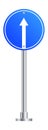 Ahead only road sign. Blue circle. Straight forward symbol