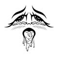 Ahegao emoji. Enjoyment or ecstasy facial expression. Black illustration isolated on white background