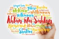 Ahlan Wa Sahlan Welcome in Arabic word cloud in different languages, conceptual background