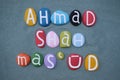 Ahmad Shah Massoud, National Hero of Afghanistan celebrated with multi colored stone letters