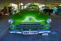 AHMEDABAD, GUJARAT, INDIA - June 2017, Close-up of the front of Green vintage car, USA. Auto world vintage car museum, Ahmedabad,