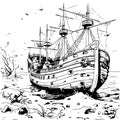 Embark on high-seas thrills with this exciting pirate ship coloring book Royalty Free Stock Photo