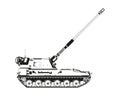 AHS Krab in abstract. Self-propelled artillery. Raised barrel. Poland army. Military armored vehicle
