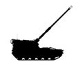 AHS Krab silhouette. Self-propelled artillery. Raised barrel. Poland army. Military armored vehicle