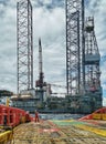 AHTS or offshore vessel towing jack up rig at sea