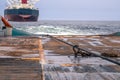 AHTS vessel doing static tow tanker lifting. Ocean tug job Royalty Free Stock Photo