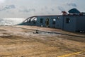 AHTS vessel doing static tow tanker lifting. Ocean tug job Royalty Free Stock Photo