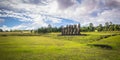 Ahu Akivi, Easter Island - July 12 2017: Moai statues of Ahu Akivi