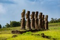 Ahu Akivi  in Rapa Nui or Easter Island in the ValparaÃÂ­so Region of Chile Royalty Free Stock Photo