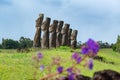 Ahu Akivi in Rapa Nui or Easter Island in the ValparaÃÂ­so Region of Chile Royalty Free Stock Photo