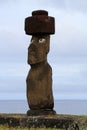 Ahu Ko Te Riku, the only complete moai on Easter Island, Rapa Nui, Polynesia, Chile, South America