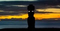 Ahu Ko Te Riku moai with eyes in Rapa Nui at dusk, long exposure