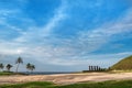 Ahu Nao-Nao Moais statues at Anakena beach at Easter Island, Rapa Nui National Park, Chile Royalty Free Stock Photo