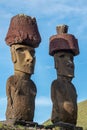 Ahu Nao-Nao Moais statues at Anakena beach at Easter Island, Rapa Nui National Park, Chile Royalty Free Stock Photo