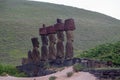 Ahu Nao-Nao Moais statues at Anakena beach at Easter Island, Rapa Nui National Park, Chile Royalty Free Stock Photo