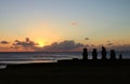 Ahu Tahai Ceremonial Platform with Moai Statues against the Marvelous Sunset Sky over Pacific Ocean, Easter Island Royalty Free Stock Photo